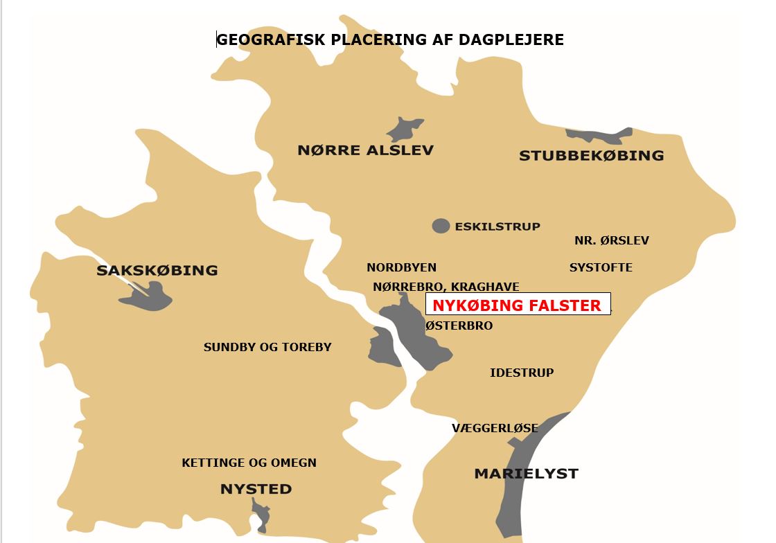 Kort over placering af dagplejerne i Nykøbing F